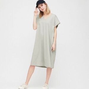 Uniqlo | Dresses | Uniqlo Blue Mercerized French Sleeves Dress